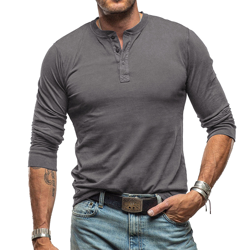 Amazon transfronterizo de los hombres Camiseta de manga larga de algodón de comercio exterior camisa de fondo de los hombres europeos y americanos Henley forro superior