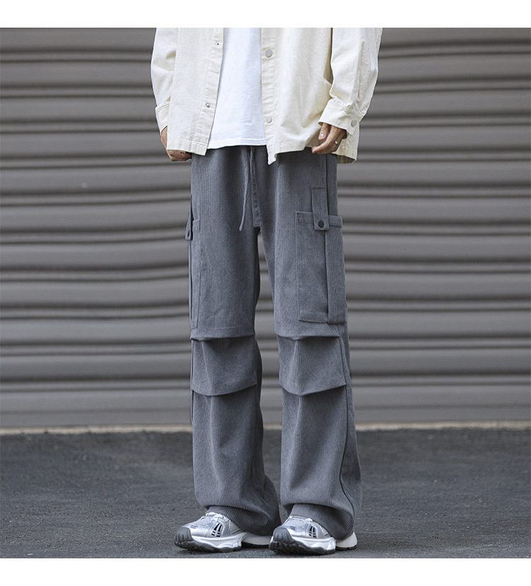Winter corduroy oversized men's pants, loose plush and thickened work clothes pan's street versatile wide leg_voghion.com