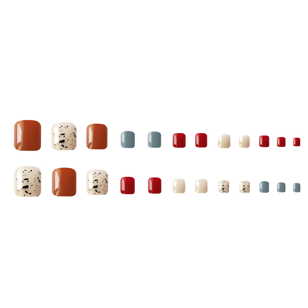 24 piezas de verano de color de contraste de dopamina de uñas de pie, parches de uñas blancas dulces, uñas de desgaste transfronterizas, suministro directo.