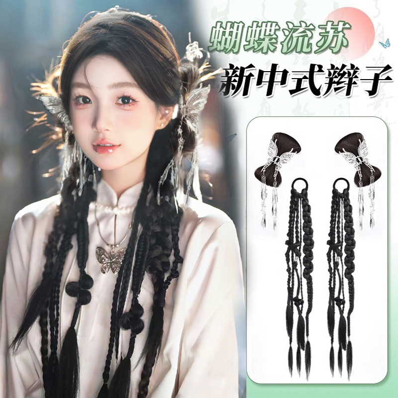 假发马尾假发辫子马尾女新中式国风编发扭扭辫甜酷蝴蝶结拳击麻花