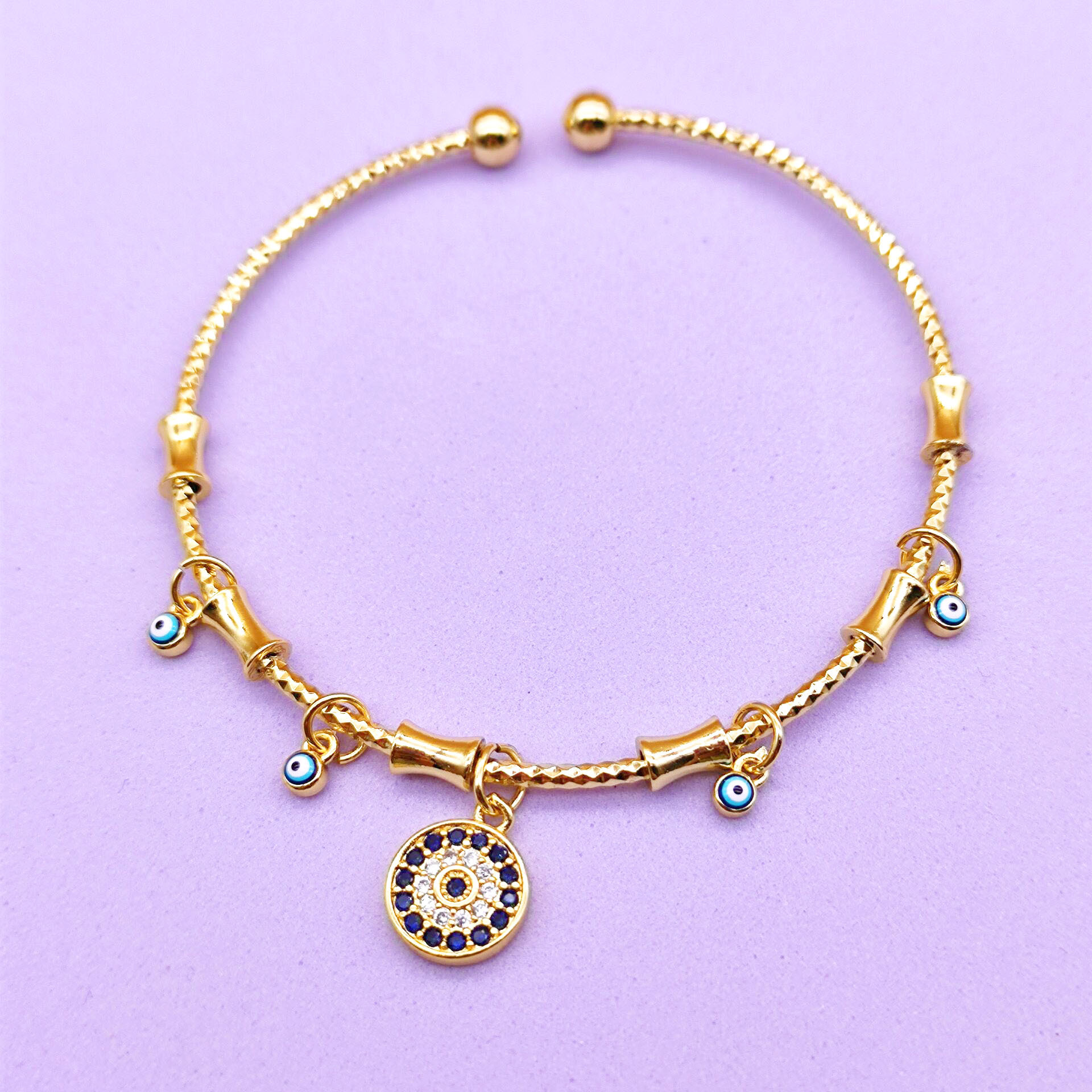 Retro Devilu0027S Eye Copper Gold Plated Inlay Artificial Gemstones Bangle