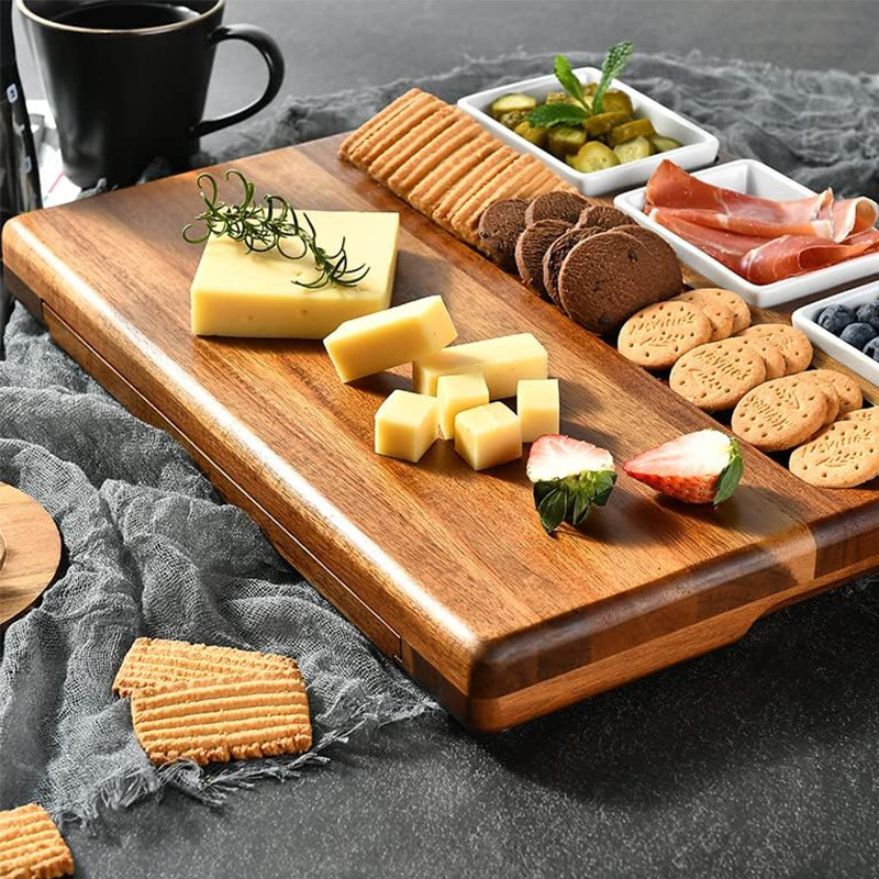 Juego de tablas de cortar de madera maciza Combinación conveniente Tablero de cortar de queso cocido desmontable Bandeja de frutas y verduras para mojar de comida occidental de madera