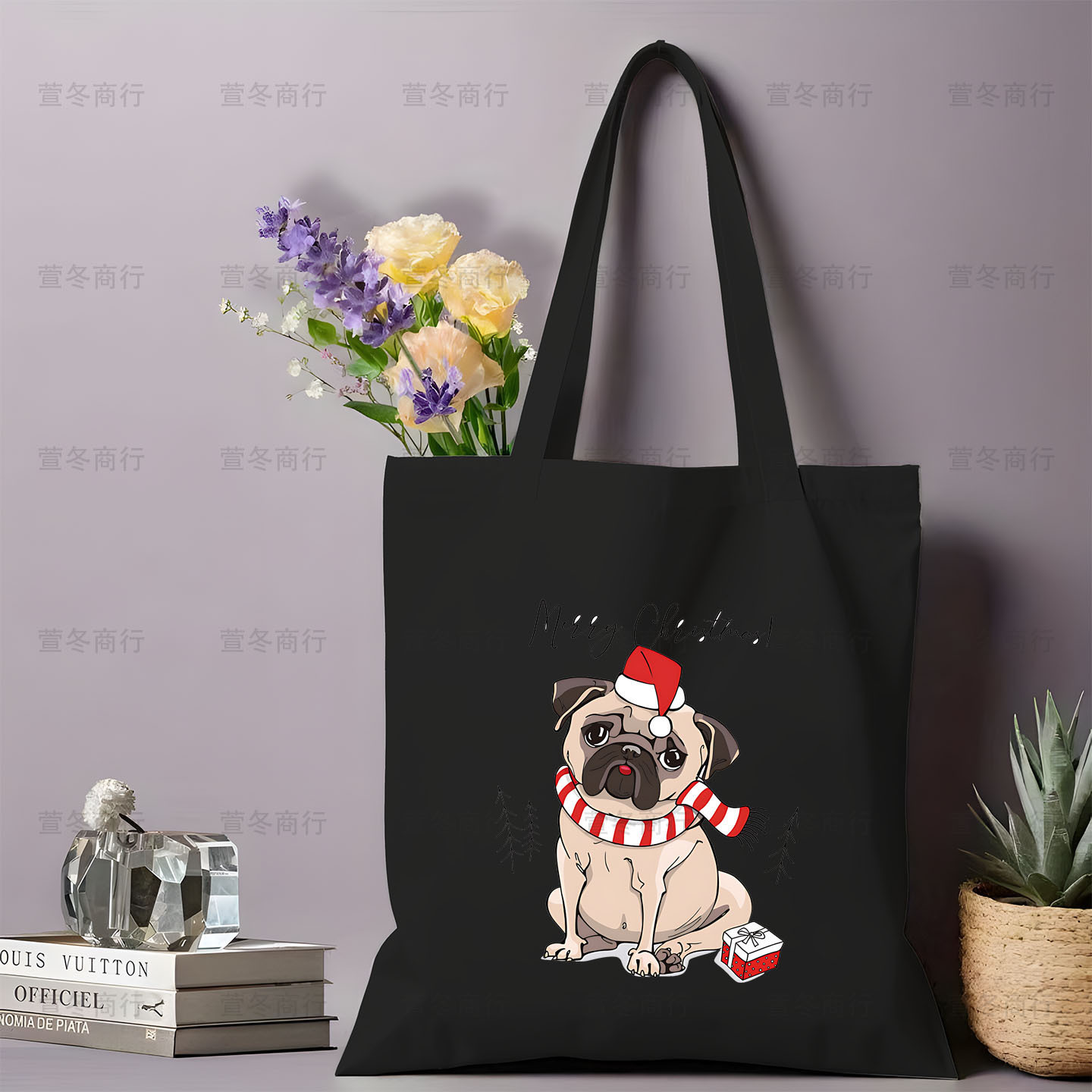 Bolsa de lona de Santa Claus de dibujos animados estudiantes bolsas de lona de mano de Navidad bolsas de hombro de gran capacidad ventas calientes transfronterizas