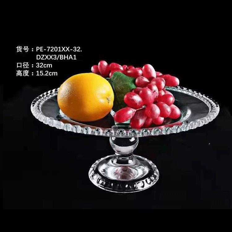 Customizado alto pie de pecado punto de frutas de vidrio 32cm cubierta de polvo de vidrio punto tazón de vidrio oval frutas de vidrio