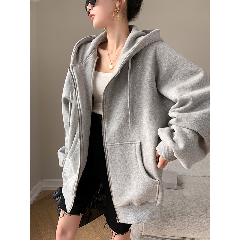 Hong Shirt Heavy Sweater Women's High-end European Sweater Cardigan Spring and Autumn Loose Slimming Couple Hooded Sweater Jacket