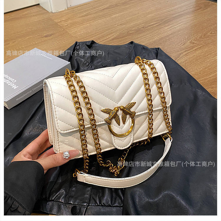 Fashion Cross-Border Pinko Chain Swallow Bag Texture Versatile Shoulder Underarm Bag Autumn New Crossbody Small Square Bag
