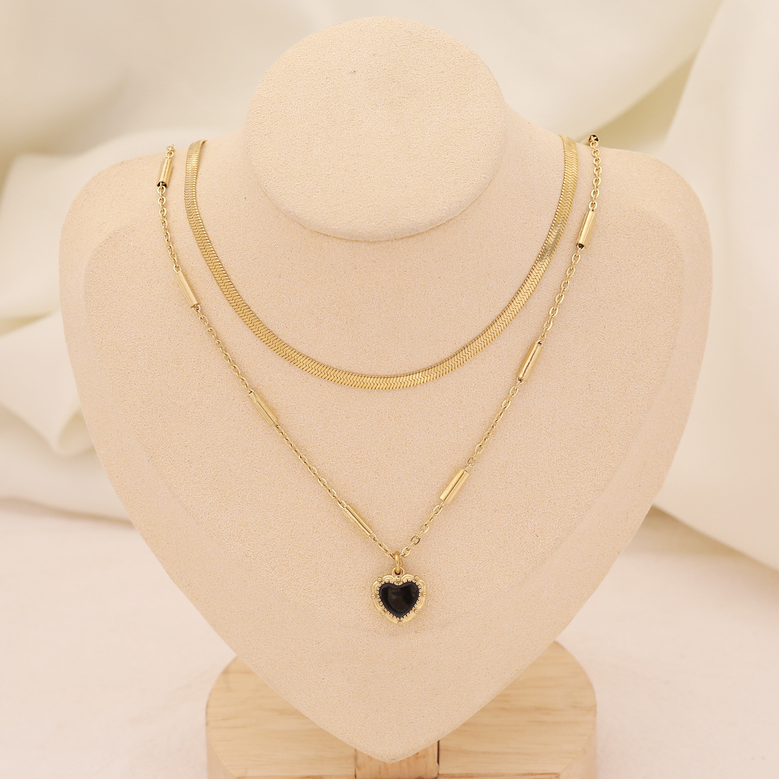 Multi-Layer Stainless Steel Flat Snake Heart Necklace