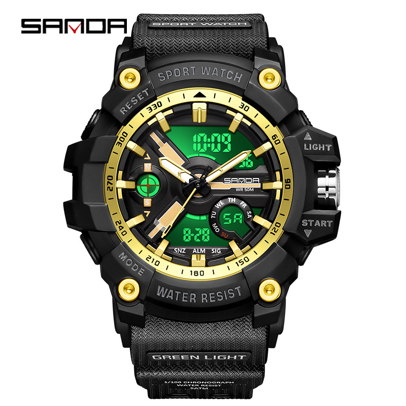 SANDA SANDA reloj electrónico impermeable 3179 tendencia de moda multifuncional luz nocturna pantalla digital antichoque reloj de hombre