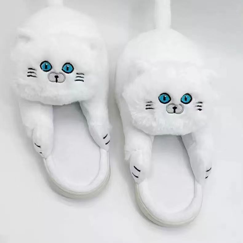 Gato azul fregona de algodón gato sensación de tacón medio cubierto zapatos de algodón abrazo felpa casa lindo cálido Rocío talón simulación gato zapatillas