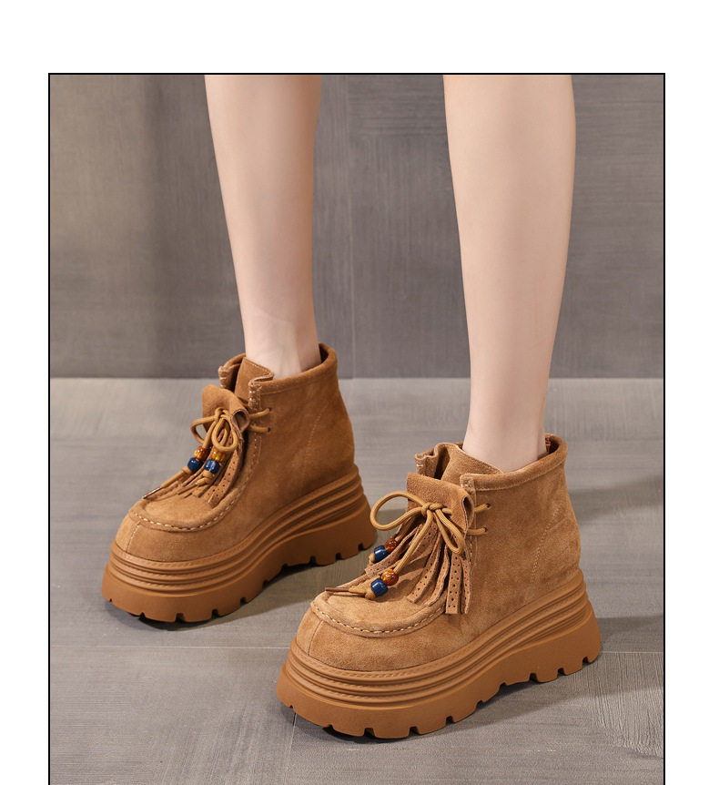 Boot nữ cổ ngắn tăng chiều cao đế dày phong cách Anh — nâu chi tiết 12