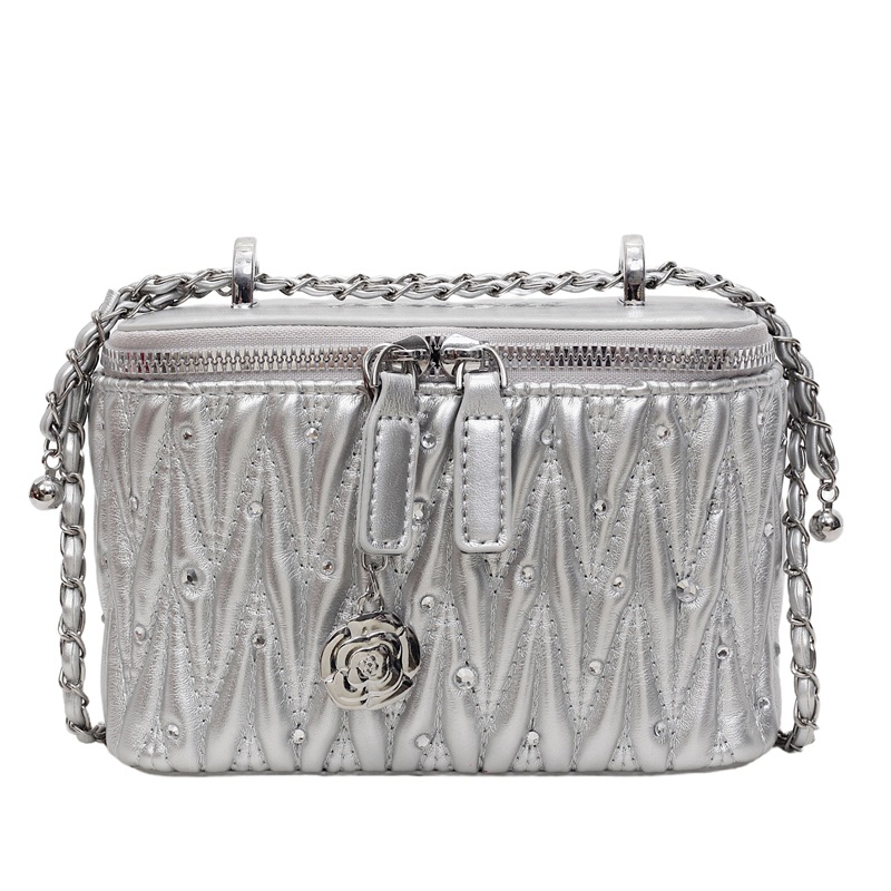 Bolso de cubo de moda coreana 2025 nuevo bolso de cadena pequeño bolso de hombro con diamantes con fragancia pequeña bolso de mensajero de hilo bordado de diamantes mujer