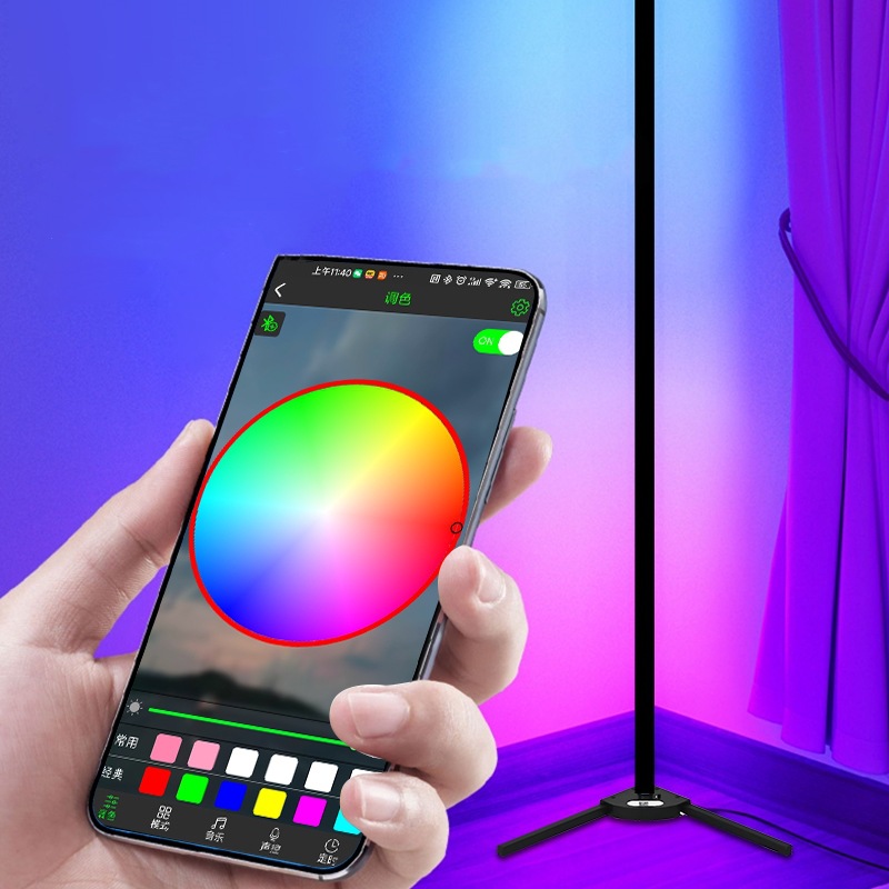 Venta caliente transfronteriza APP inteligente rgb esquina luz ambiental control remoto toque mágico atenuación LED colorido lámpara de pie fabricante