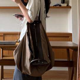 网红同款时尚百搭小托特帆布撞色拼接设计手提单肩包包