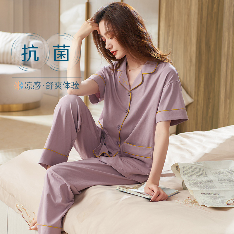 Pijamas de las mujeres de primavera y verano 100% algodón fino pantalones de manga corta verano fresco desgaste del hogar se puede usar fuera más traje de tamaño