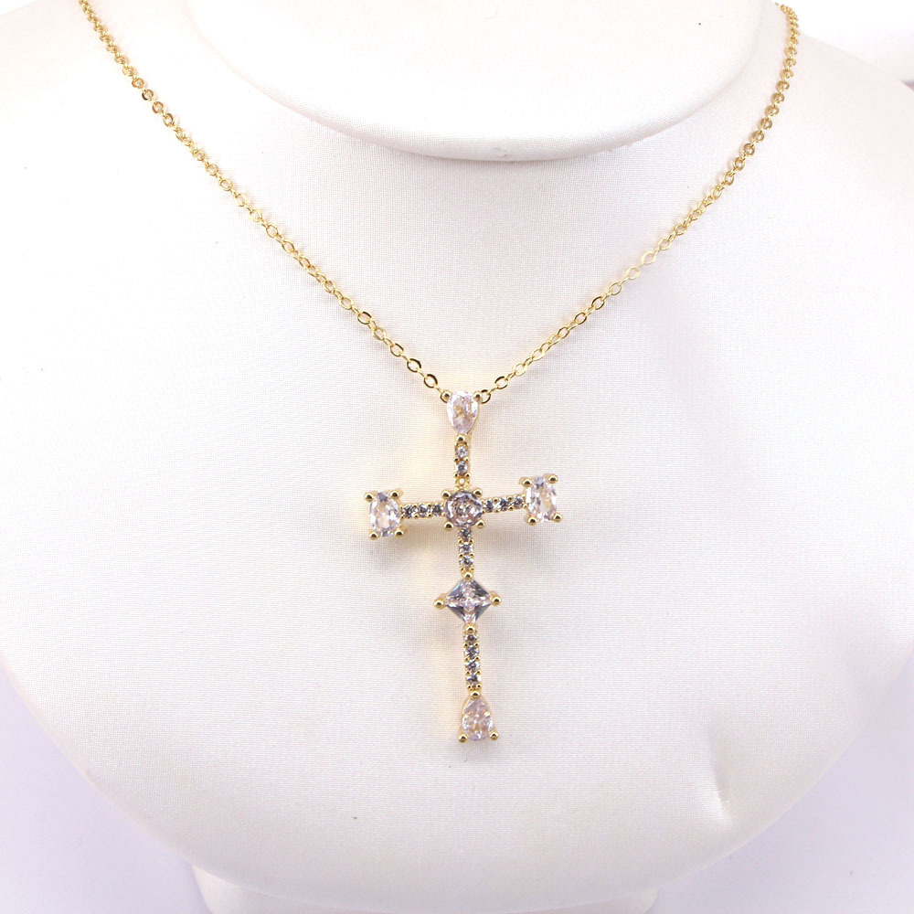 Fashion Cross Pendant Copper Inlaid Color Zircon Necklace display picture 5