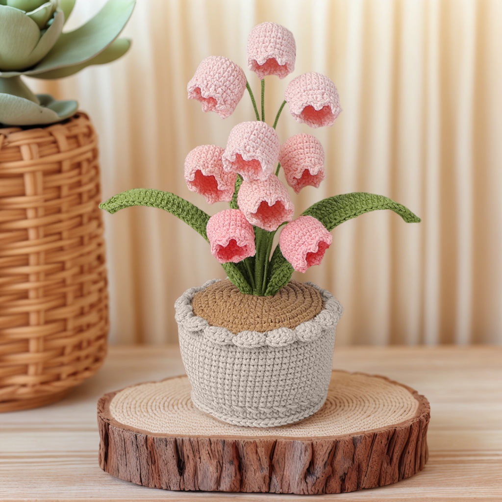 Transfronterizos productos terminados de venta caliente orquídea de campana simulación de gancho artesanal en maceta flor de lana decoración de escritorio de dormitorio