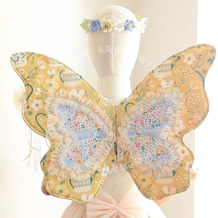 Girls' Fabric Butterfly Wings Fairy Wand Set Floral Print Fairy Wings Children's Performance Dress up