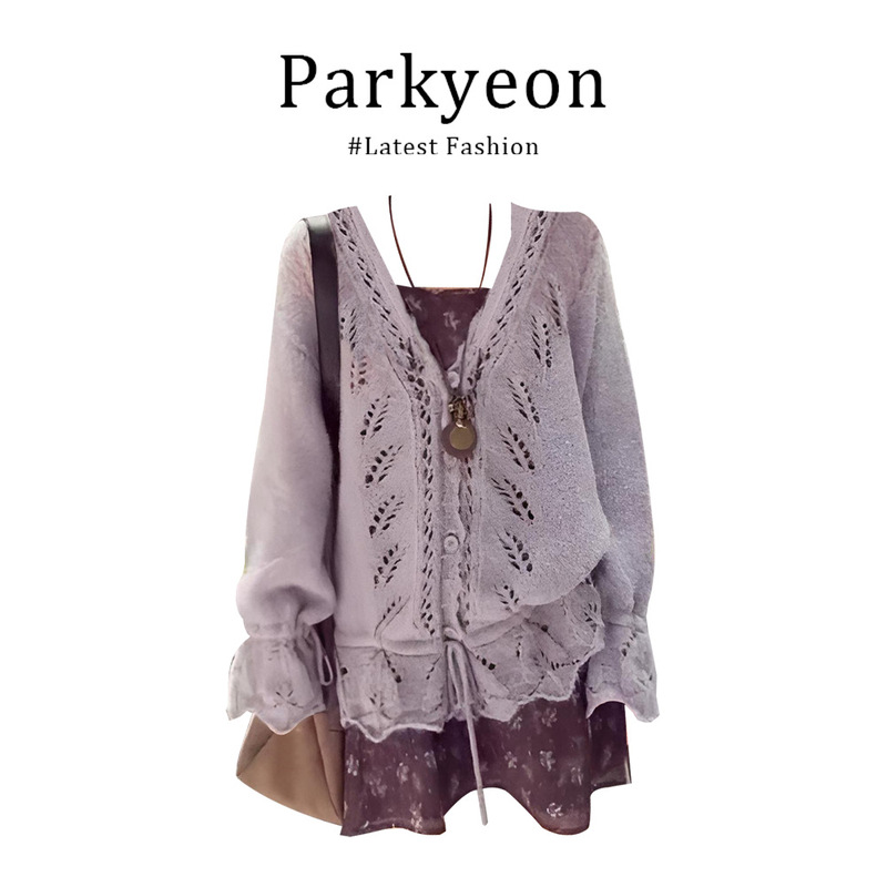 Early Autumn Unique and Super Nice Suit for Women, Sweet Hollow Knitted Cardigan, Floral Suspender Dress Early Autumn Unique and Super Nice Suit for Women, Sweet Hollow Knitted Cardigan, Floral Suspender Dress