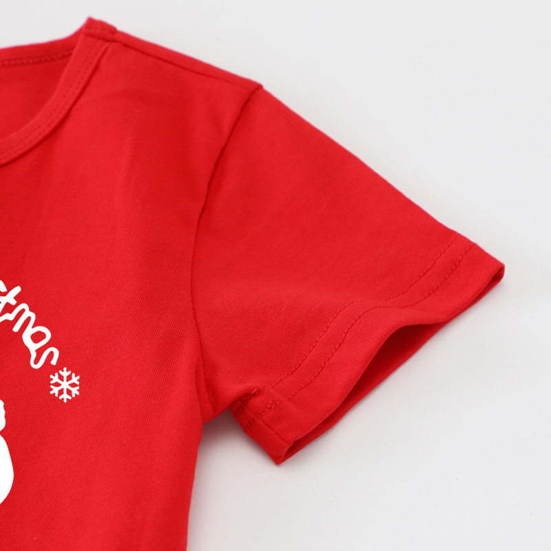 男の子の赤い半袖のtシャツの純綿の女の子の半袖の体張りのクリスマスの服装のクロスボーダーの外国貿易の子供服の幼稚園は決めます。
