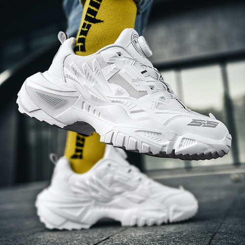 Men's Summer Mech Rotating Button Dad Shoes Trendy Teenage Student Black No Laces Sports Shoes