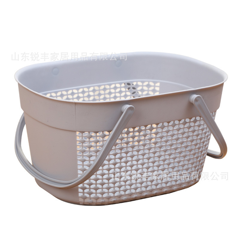 卸売りの透かし彫りのプラスチックの手提げかごのトイレの入浴入浴かごの洗面用品の置物はかごの印字を収納します。|undefined