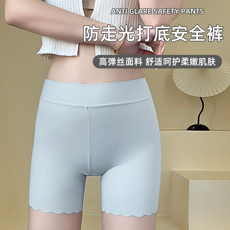 New high waist anti-exposure safety pants women's plus size Ice Silk seamless three-point bottoming shorts summer boxer briefs