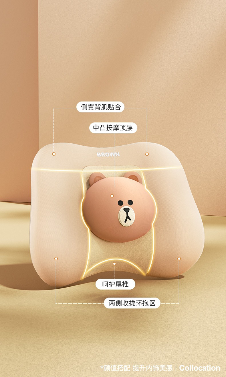 Brown Bear Car Lumbar Support Seat Backrest Memory Foam Cushion Lumbar Support Car Cushion Driver's Driving Lumbar Pad