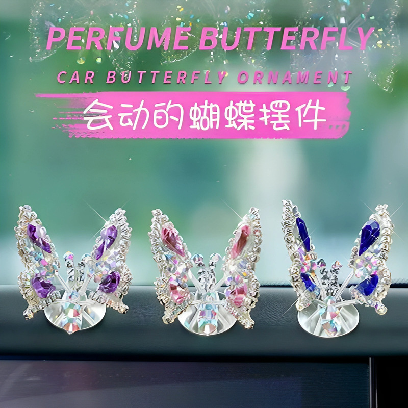 Car Dashboard with Diamond Butterfly Ornaments, Air Outlet Aromatherapy, Center Console Decorations, Car Creative Healing System