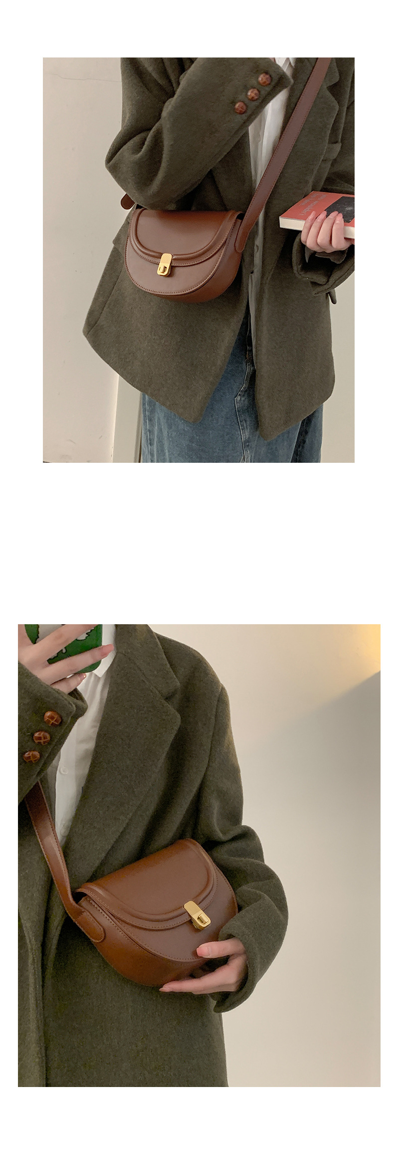 Retro Saddle Crossbody Bag For Women Textured Shoulder Handbag_voghion.com