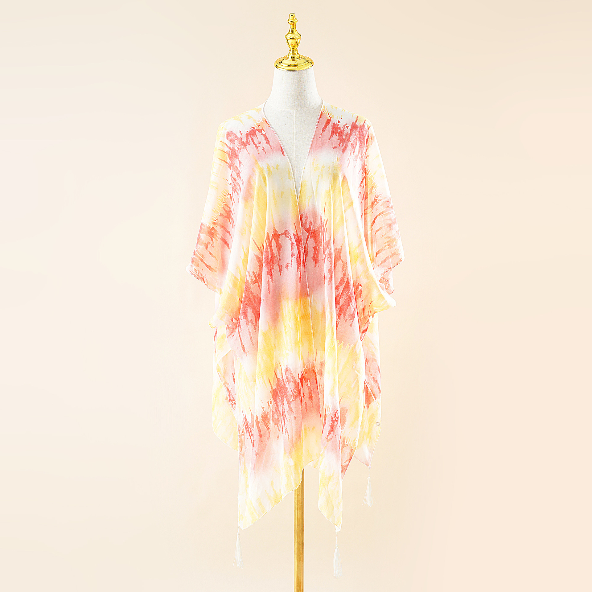 Amazon primavera y verano nueva gasa rayas color matching gradient impresión borla blusa protección solar sombrilla