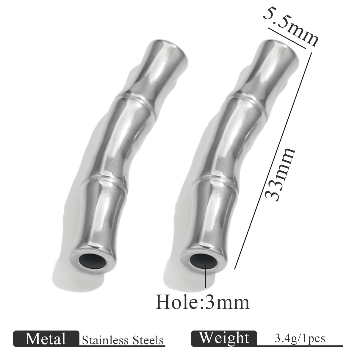 Acero inoxidable dorado bambú curva pequeña perla de pez accesorios de material de cuerda tejida a mano accesorios de pulsera cuentas de acero DIY accesorios