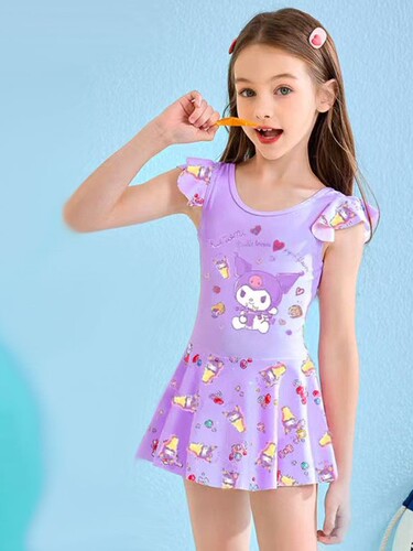 Cartoon Print Girls' Swimwear Children's Summer Hot Spring Swimming Set for Girls One-piece Breathable Quick-dry Mermaid