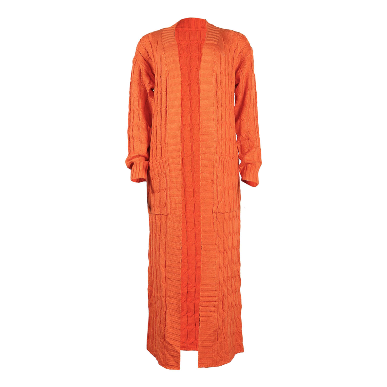 Damen Strickjacke Lang Aus Grobstrick In Unifarben Wintermantel_voghion.com