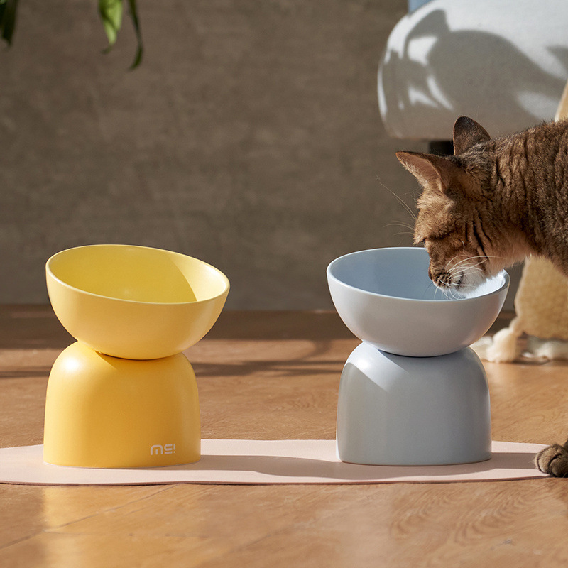 麻薯猫碗陶瓷猫食盆猫咪饭碗防打翻宠物狗喝水碗粮盆高脚防打翻