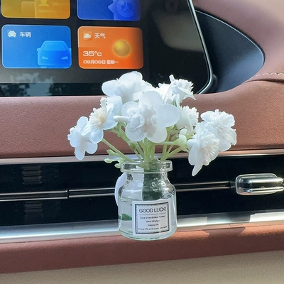 Car Perfume Aromatherapy: Interior Decoration Ornaments - white-small-vase-with-an-air-outlet-aromatherapy-light-flavor
