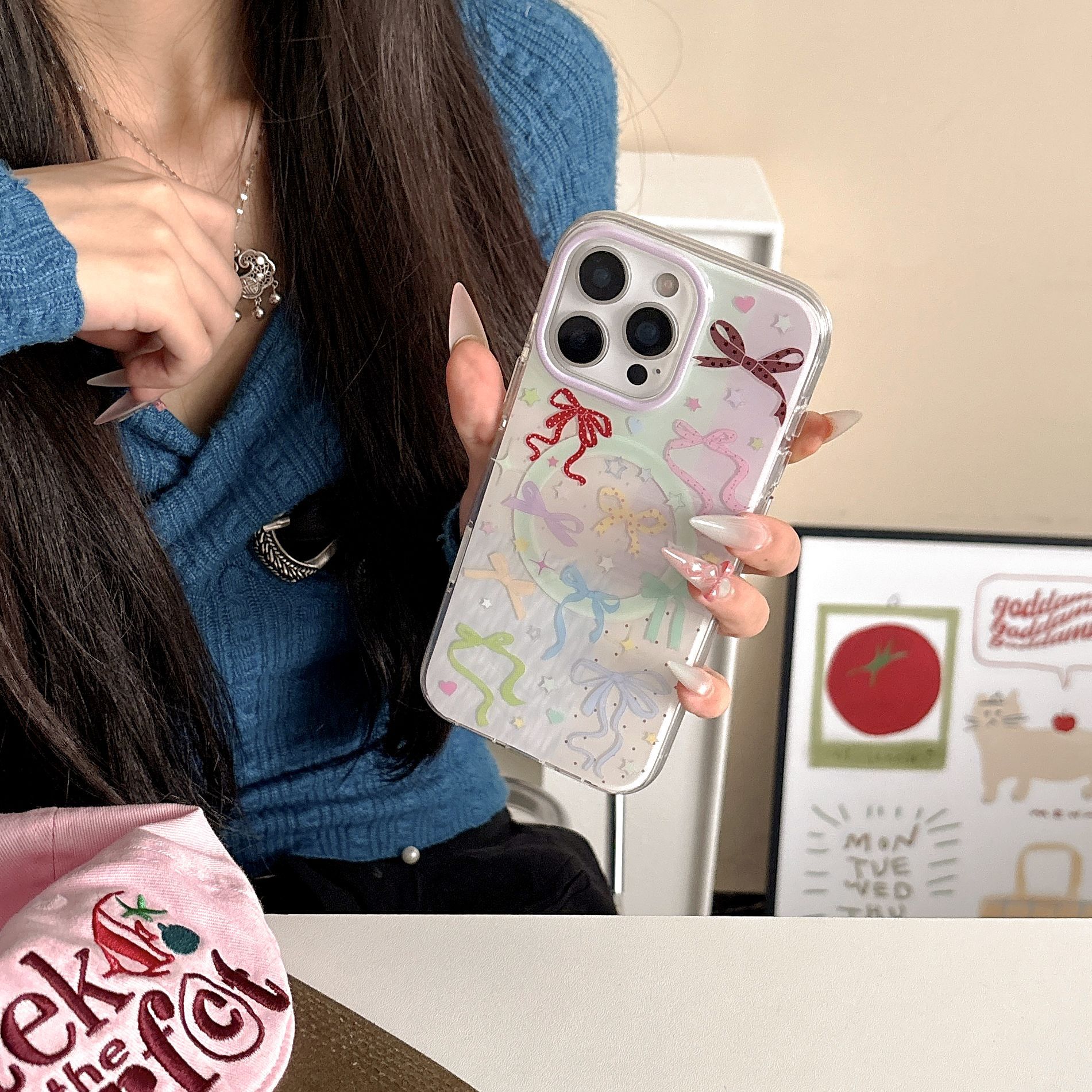 Corazón de niña arco de color para Apple 15ProMax funda para teléfono móvil 16Pro atracción magnética 14/13 simple 16PM