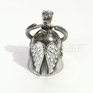 Foreign trade cross-border motorcycle style stainless steel chain necklace vintage Angel Devil wings Bell keychain