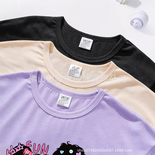 SHEIN cross-border exclusive summer thin girls' European and American style loose-fit t-shirt children's cartoon African girl portrait short-sleeved