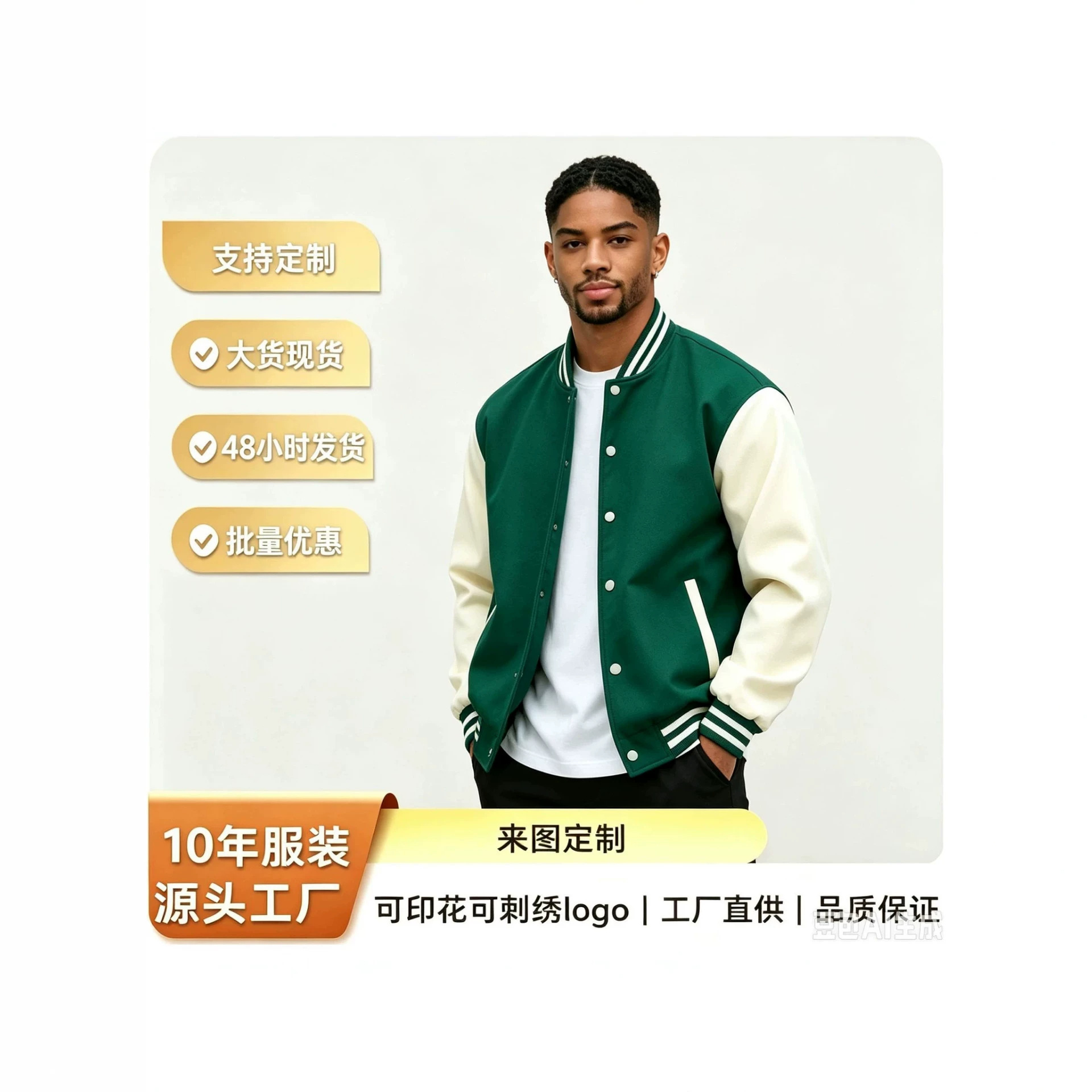 源头工厂拼接夹克男款宽松棒球服支持印花刺绣 logo现货量大从优