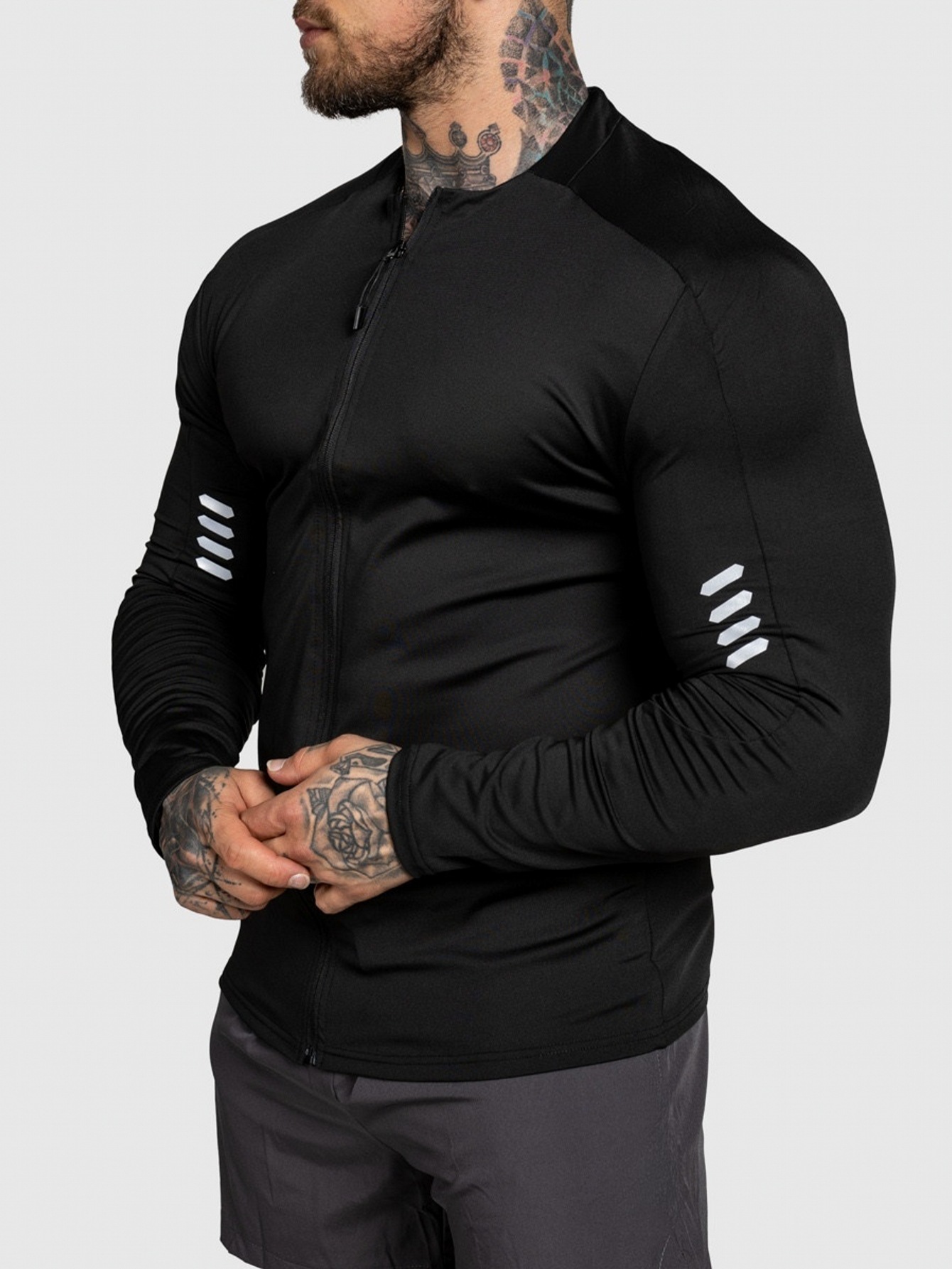 Men's Quick Drying Long Sleeve Cardigan Jacket Slim Fit Stretch Sports Fitness Base Layer Training Running Top Trendy Autumn_viptrois.com