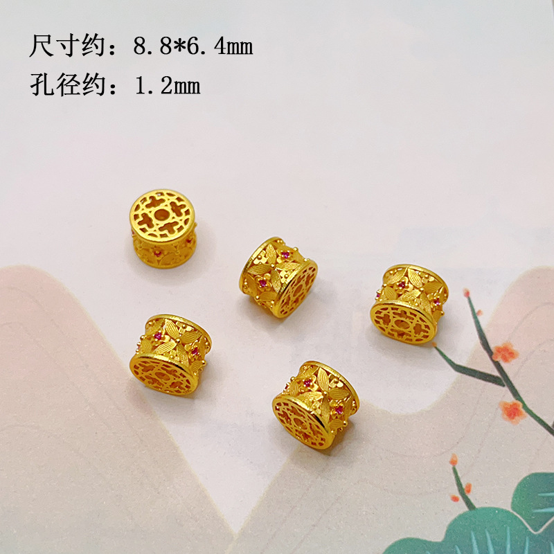S925 silver, gold-plated, four-leaf clover, yellow Buddha of Wealth, bamboo joint spacer beads, barrel beads, accessories for bracelets, necklaces, and DIY jewelry making