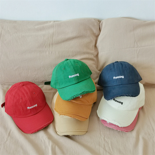Korean Version Edged Frayed Hole Children's Duck Bill Hat Baby Spring Autumn Outing Versatile Stylish Embroidered Outdoor Sun Hat