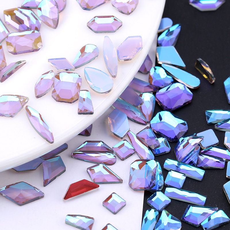 Nail Art Jewelry Wholesale Large Bag Nail Art Diamond Mixed Special-Shaped Diamond Aurora Diamond Phantom Purple Nail Diamond Special-Shaped Flats Bottom Diamond