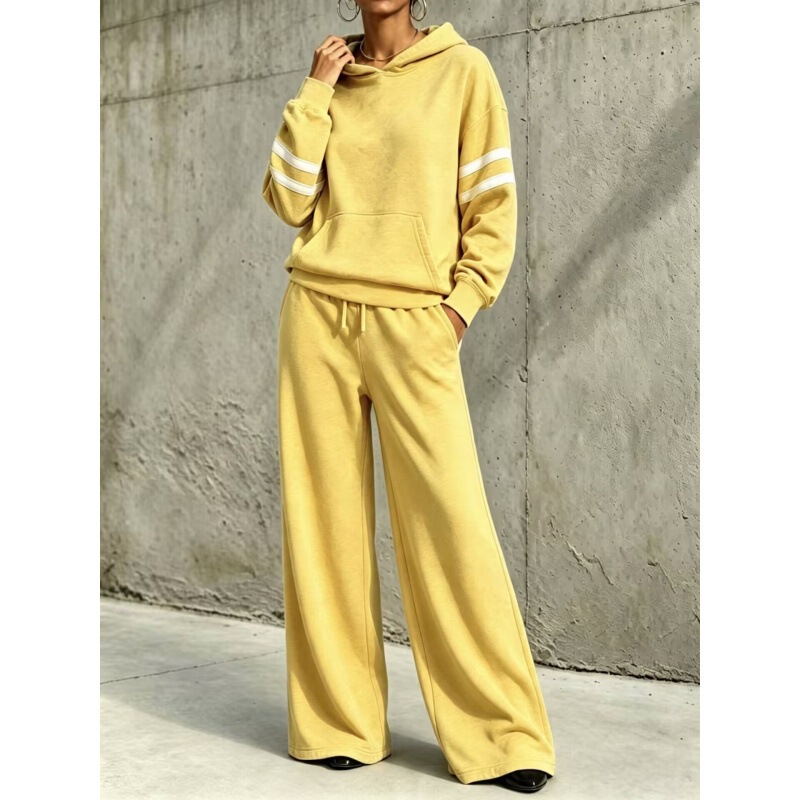 2026 Fall/Winter New European and American Cross-Border Women's Clothing Hooded Sweatshirt and Wide-Leg Pants Two-Piece Casual Sports Fashion Set