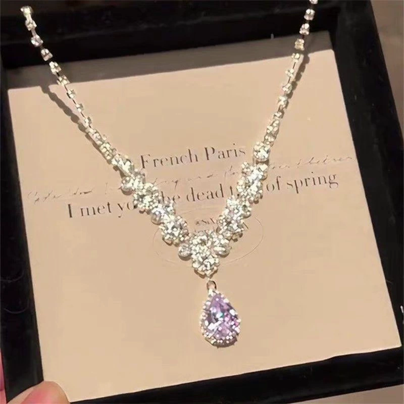 Легкий экстравагантный высокий чувство сверкающий бриллиант циркон ожерелье женский свадебный банкет дикий дизайн шейный шейный шейный ювелирный аксессуар