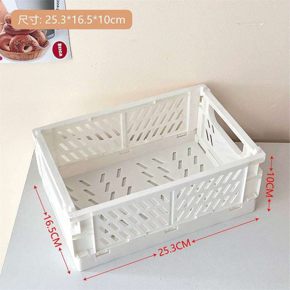 Foldable plastic storage box, Korean INS style, compact 18×17×2.3 cm, multi-compartment