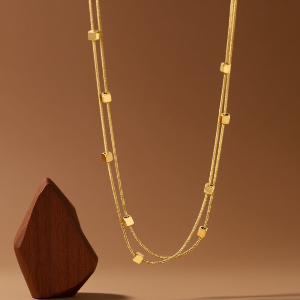 Collier double rang en acier titane, style transfrontalier, pour femme : luxe léger, sensation haut de gamme, couleur inaltérable._voghion.com