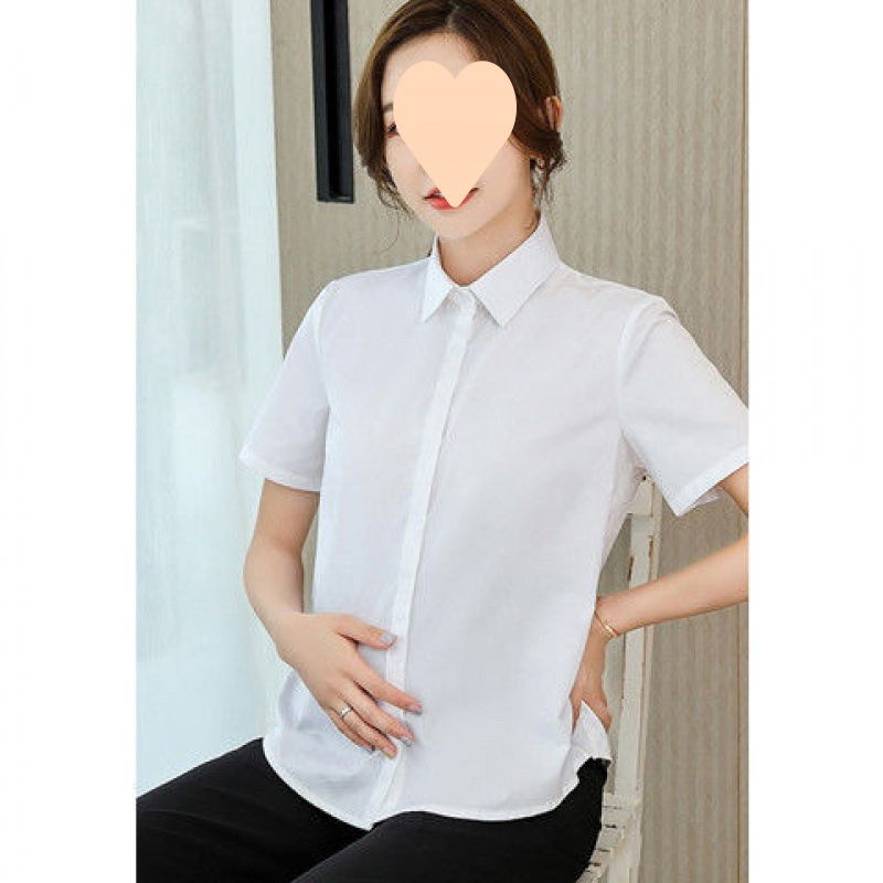 Maternity Shirt, White Shirt, Large Size, Spring and Summer, Square Collar, Long Sleeves, Loose Fit, Professional Wear, Workwear, Formal Wear, Work Uniform