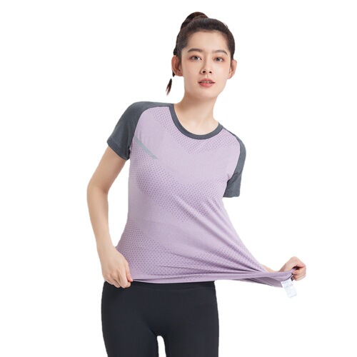  Breathable and lightweight running short-sleeved tops fitness yoga outdoor sports ice silk T-shirt elastic quick-drying clothing for women