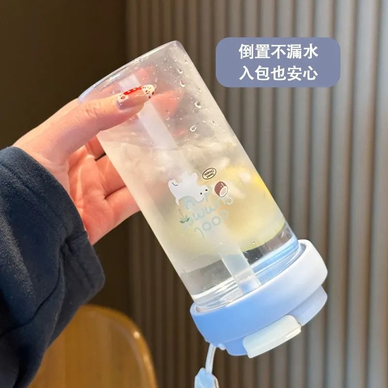 新しいデザインの水筒、女の子向け、高見えするストロー付き、携帯に便利なプラスチック製カップ、二重飲み口、夏用、シンプルで可愛いカップ|undefined